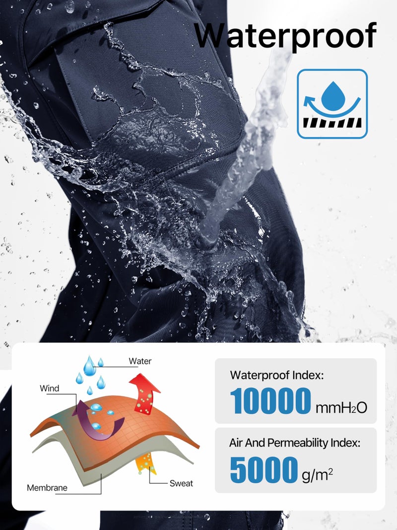 FREE SOLDIER Men's Outdoor Softshell Fleece Lined Cargo Pants Snow Ski Hiking Pants with Belt(Dark Navy 34W x 30L) - Image 4